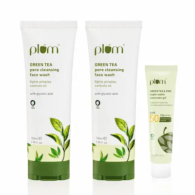 Plum Green Tea Pore Cleansing Face Wash – Pack of 2 with Free Sunscreen for Oily and Acne-Prone Skin