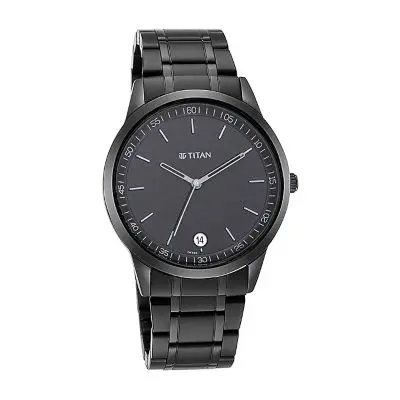 Titan Minimals NT1806NM01 Analog Watch for Men – Stylish black dial with sleek stainless steel strap, ideal for formal and everyday wear