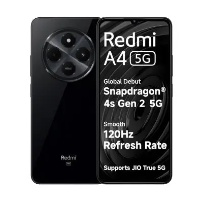 Redmi A4 5G Black - Front and Back View with 6.88-inch Display and Dual Rear Camera