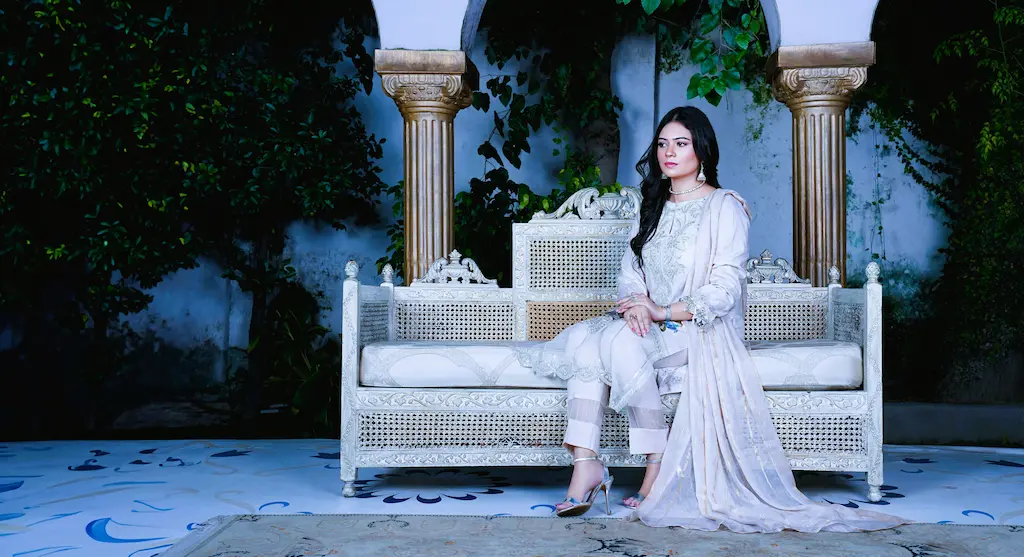 Ethnic wear of women. women sitting in ethnic wear dress.