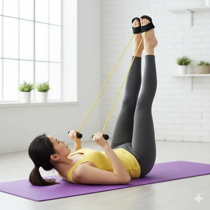 women is doing the home workout with pedal exerciser