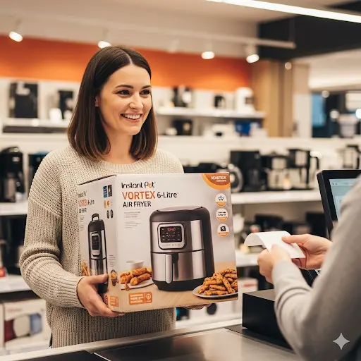 Young women happy on buying the Instant Pot Vortex 6-Litre Air Fryer
