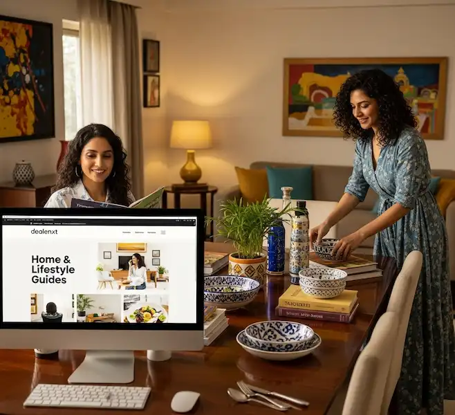 women is reading the home& lifestyle guides on her computer screen