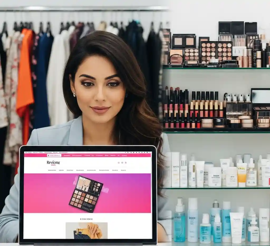 women is doing the product review in store.