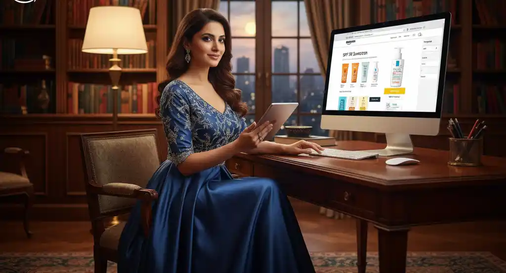 women is browsing the sunscreen product after reading the sunscreen buying guide on dealnxt