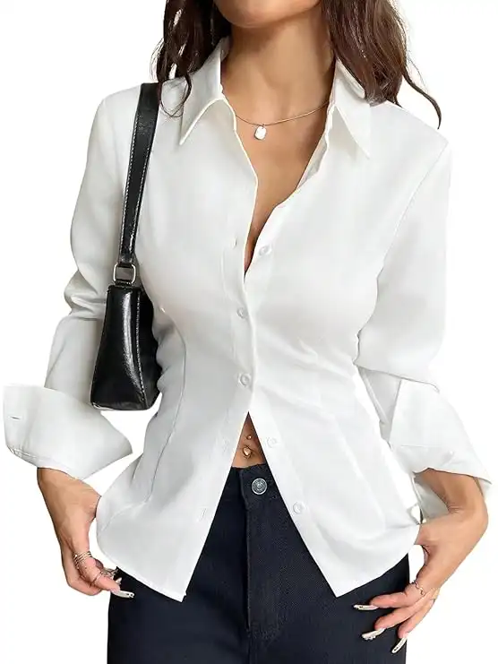 Aahwan Button-Sleeve Casual White Shirt Dress