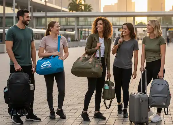 new arrivals travel bags India- group of womens and men with travel and gym bags