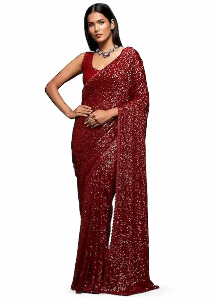 TRENDMALLS Women’s Georgette Sequins Saree with Blouse