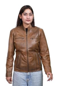 FUNDAY FASHION Women’s Faux Leather Zip Closure Jacket 
