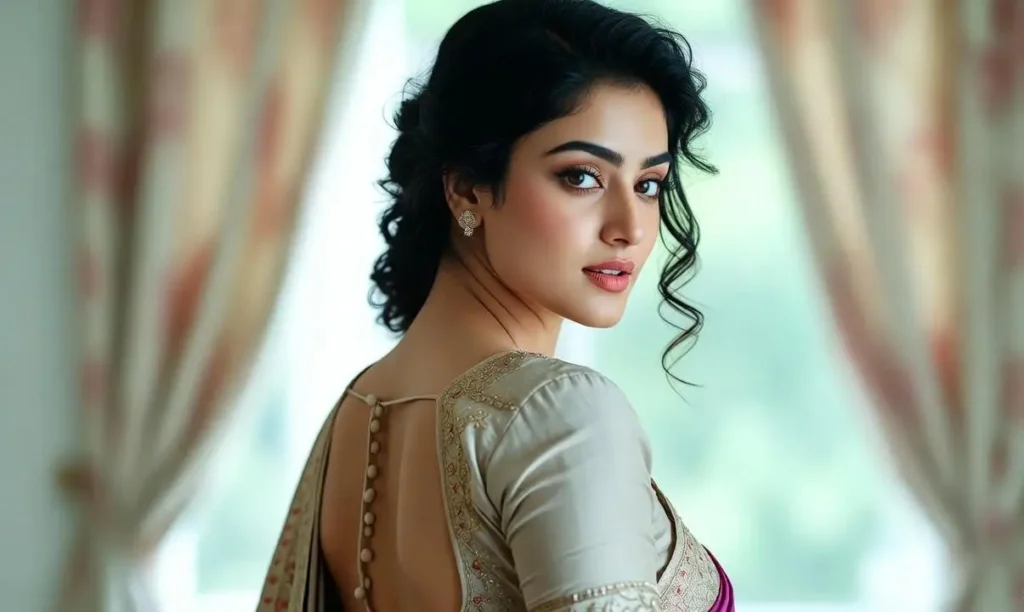 Saree Blouse Buying Guide : Back-open saree blouse with hooks showing classic Indian blouse fit