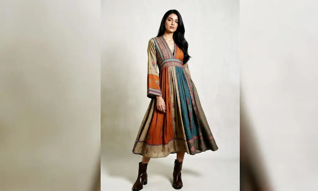 Boots Styling Guide of women india showing her ankle boots with a kurta and fusion outfit 