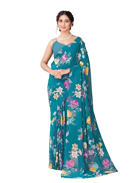 Garden Vareli Women’s Floral Printed Georgette Saree 