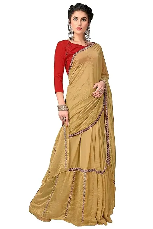 Glory Sarees Women’s Kandora Ruffle Saree with Blouse Piece (Gold)