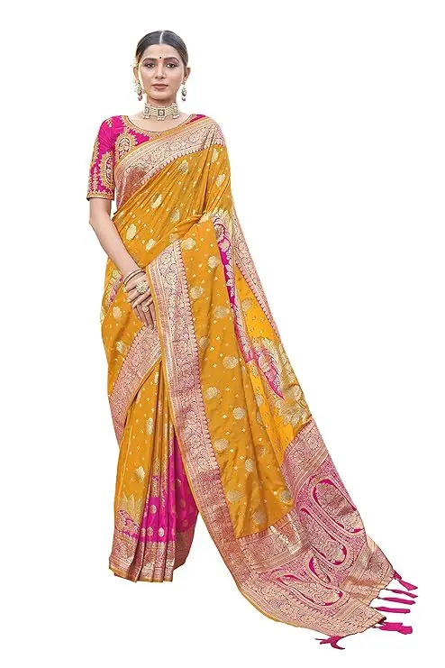 MANOHARI Women’s Banarasi Pattern Jacquard Saree with Blouse Fabric