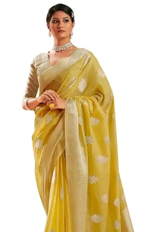 SWORNOF Women’s Cotton Silk Saree with Coordinated Blouse