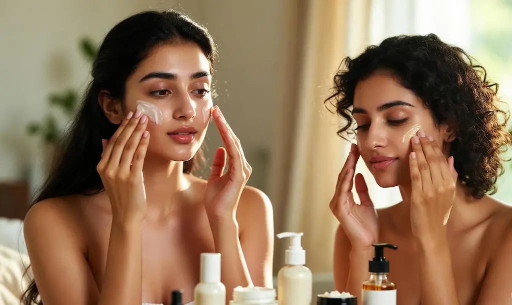Beauty and self care routine showing skincare products used for daily skin and beauty care