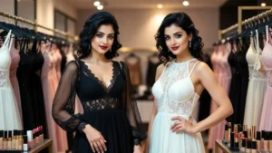 black and white lace nightwear boutique fashion display