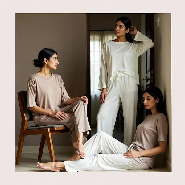 Women relaxing at home wearing comfortable loungewear for daily indoor use.