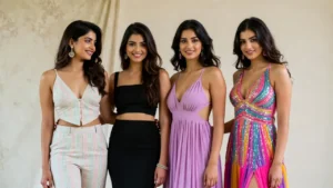 group of women party outfit ideas modern trendy dresses lookbook