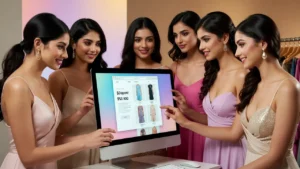 Group of women checking discounted fashion collections on shopping website