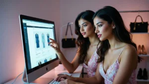 Two women exploring best fashion discounts on e-commerce platform