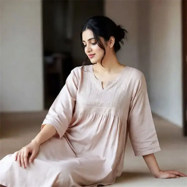 Comfortable night dress with a relaxed fit for breathable sleepwear.