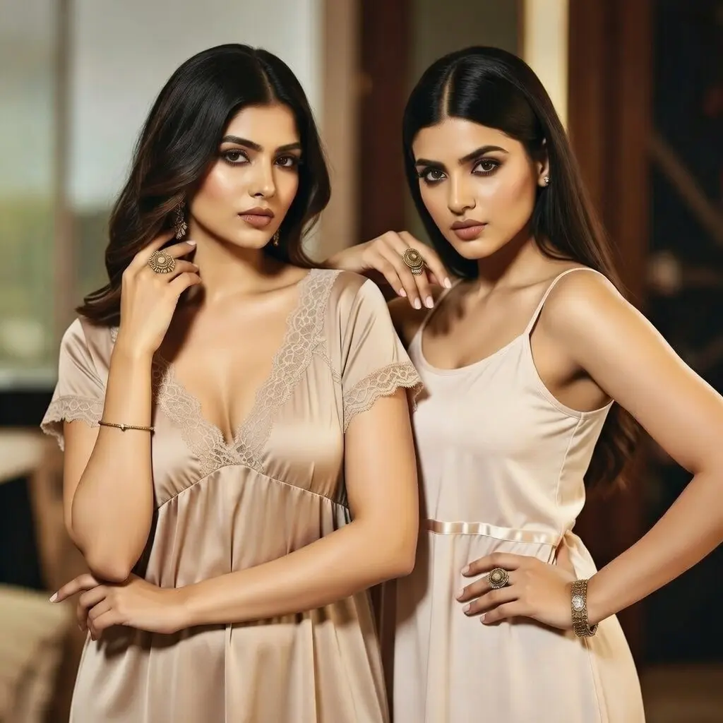 Luxury nightwear collection with silk slip dress and soft lounge sleep set