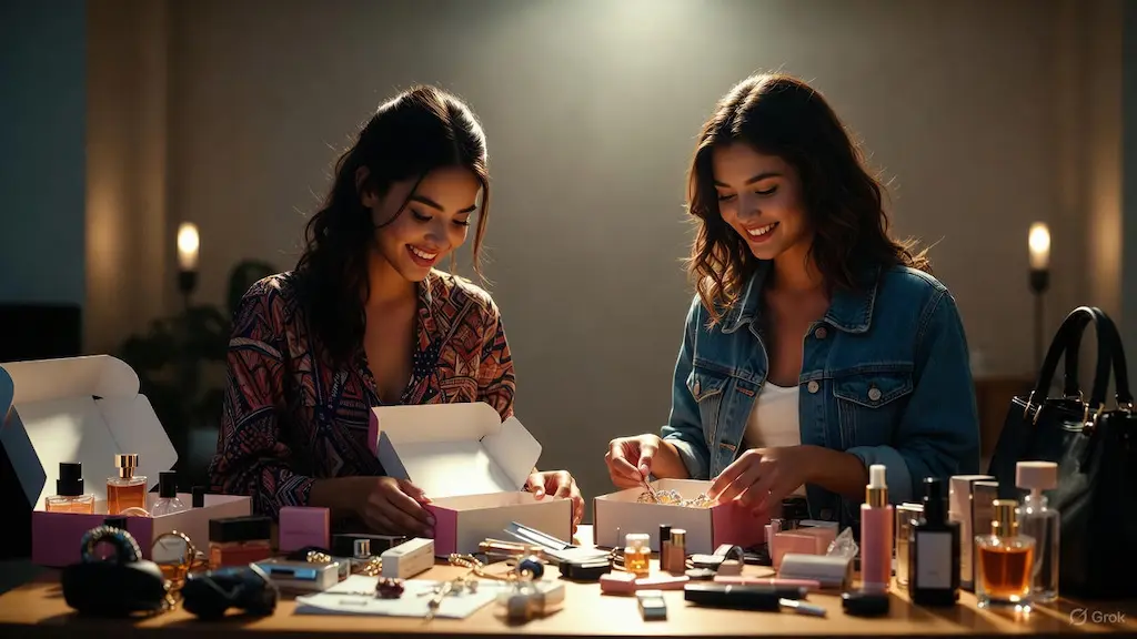 Women unboxing beauty and lifestyle products while discovering smart online shopping deals