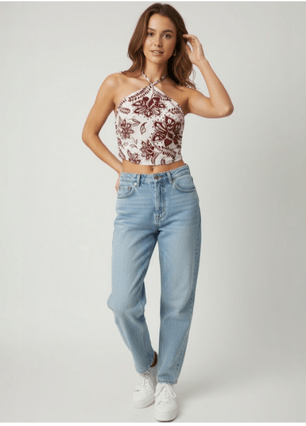 Anouk Rustic Floral Print Halter Neck Cotton Crop Top