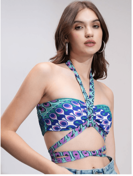 Espyr by Tokyo Talkies Printed Halter Neck Bralette Crop Top Espyr by Tokyo Talkies Printed Halter Neck Bralette Crop Top