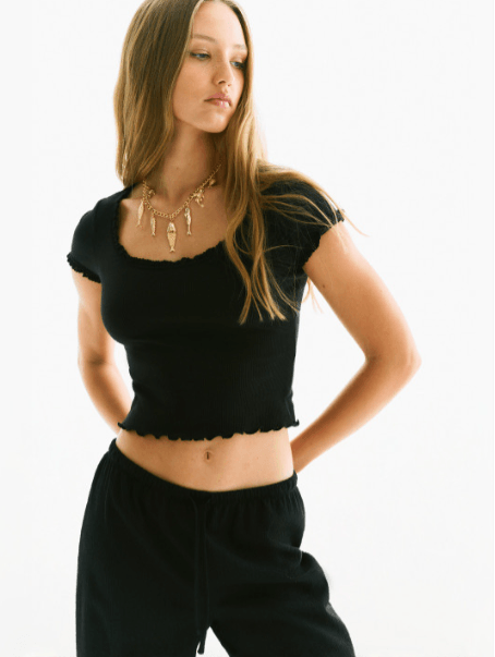 H&M Lace-Trimmed Crop Top