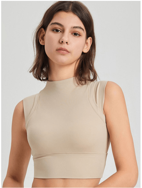 Lulu & Sky Mock Neck Sleeveless Fitted Crop Top