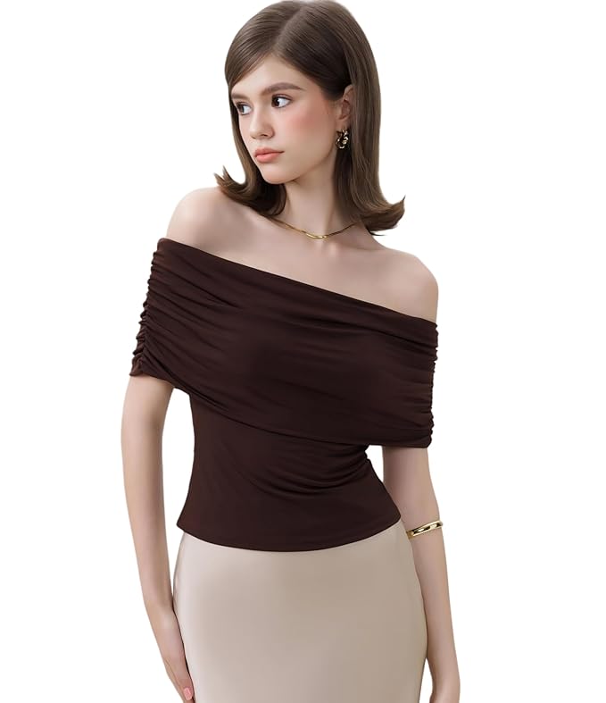 SIGHTBOMB Off Shoulder Crop Top with Folded Sleeves