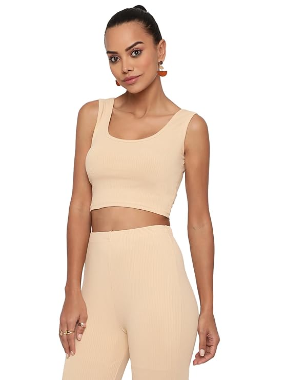 AVANOVA Solid Sleeveless Ribbed Crop Top