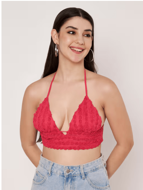 Amagyaa – 3D Rose Halter Neck Crop Top