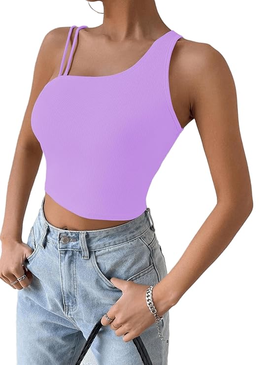 Classy Fashion Easywear Asymmetrical Ribbed Crop Top