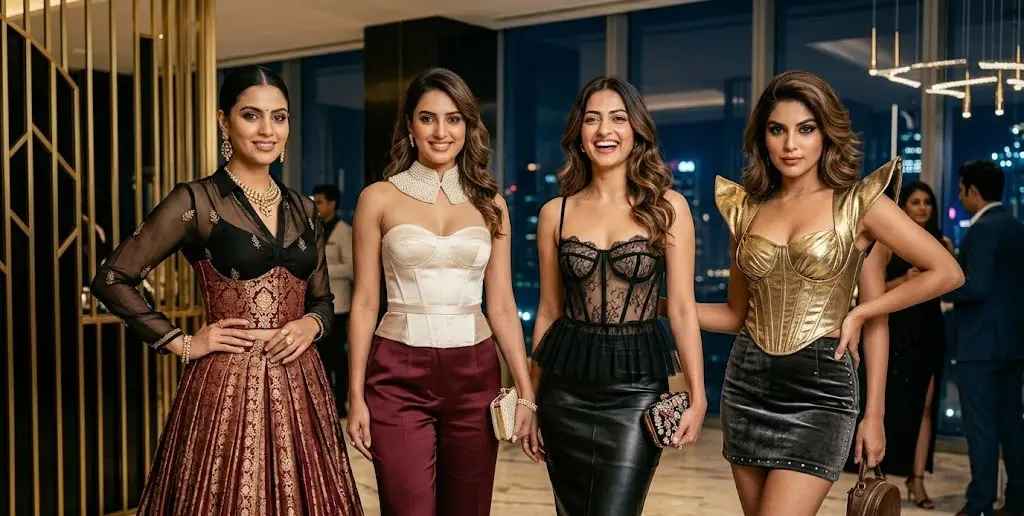 Trendy corset crop tops for women in India in black, white and lace styles for modern outfits