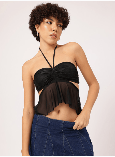 Dressberry x FWD – Halter Chic Ruched Glam Crop Top