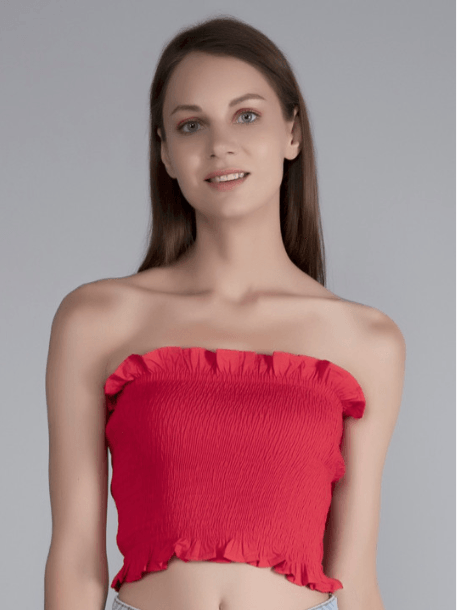 Finsbury London Off-Shoulder Smocked Cotton Tube Crop Top