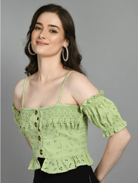 Fuchsia Cotton Puff Sleeve Crop Top (Shoulder Strap)