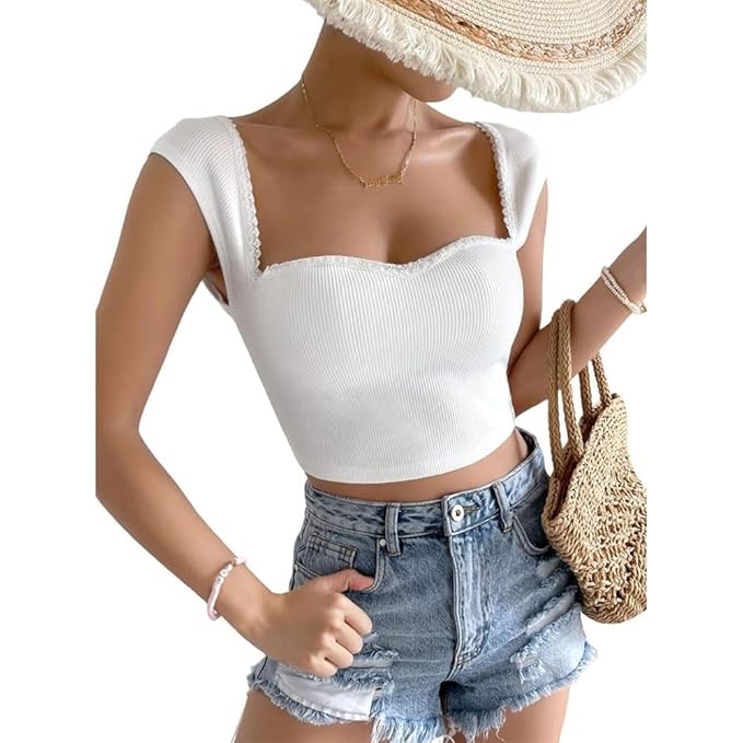 GLARE & BLAIR Sweetheart Neck Ribbed Crop Top