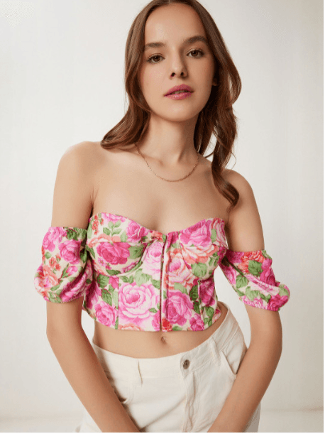 Happiness Istanbul Floral Strapless Corset Crop Top