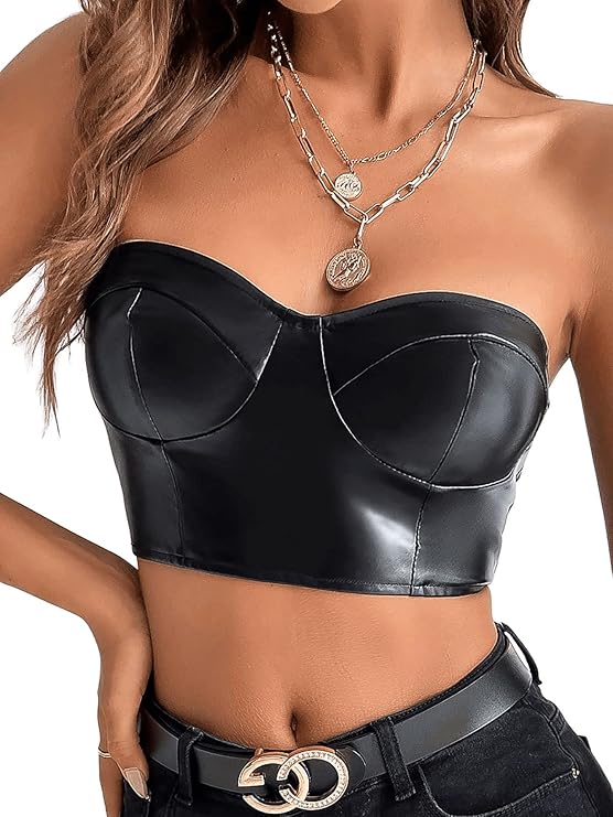 Leather Strapless Bustier Corset Top