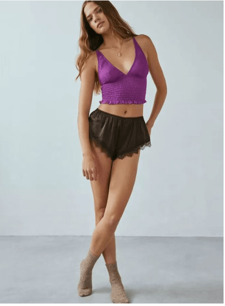 Lulu & Sky Smocked Deep V-Neck Bralette Crop Top