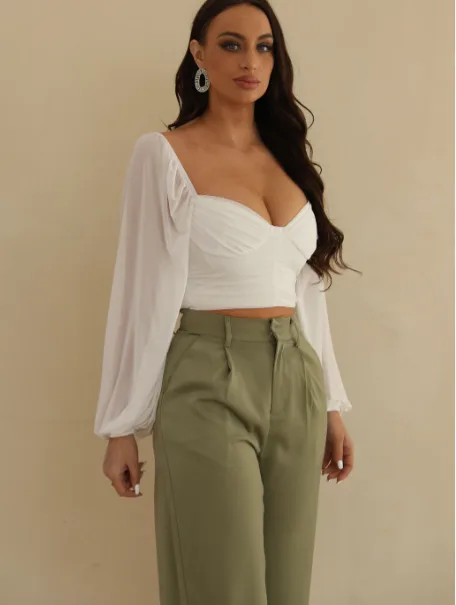 Lulu & Sky Sweetheart Neck Puff Sleeve Crop Top