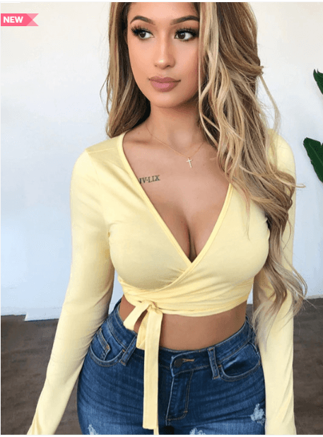 Lulu & Sky Yellow Solid Wrap Crop Top