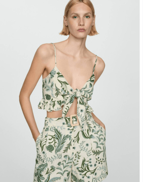 MANGO Floral Print Shoulder Straps Tie-Up Crop Top