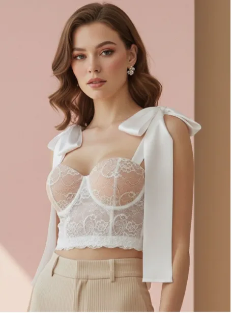 Made For Her Label – Embroidered Sweetheart Neck Lace Crop Top Made For Her Label – Embroidered Sweetheart Neck Lace Crop Top