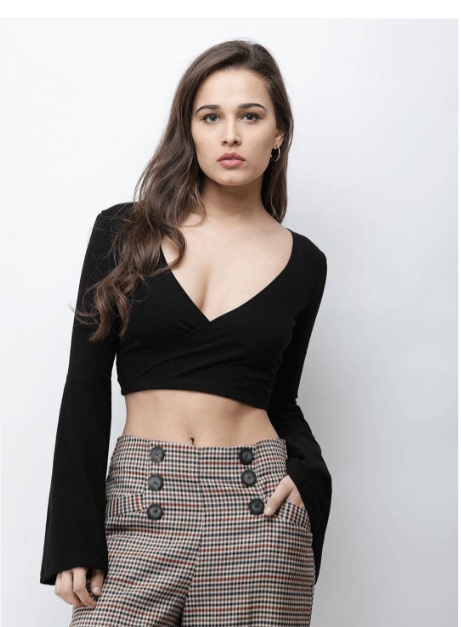 Minos Bell Sleeve Cotton Wrap Crop Top