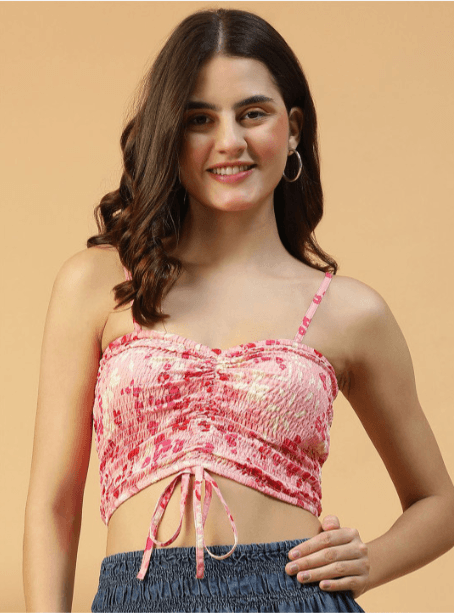 Oxolloxo Floral Smocking Tie-Up Crop Top
